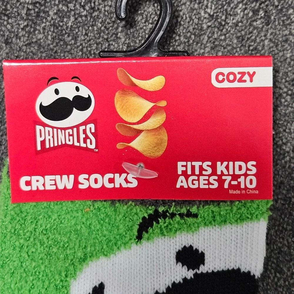 Pringles Cozy Crew Socks Kids Ages 7-10 Green‎ Chenille Chip Character